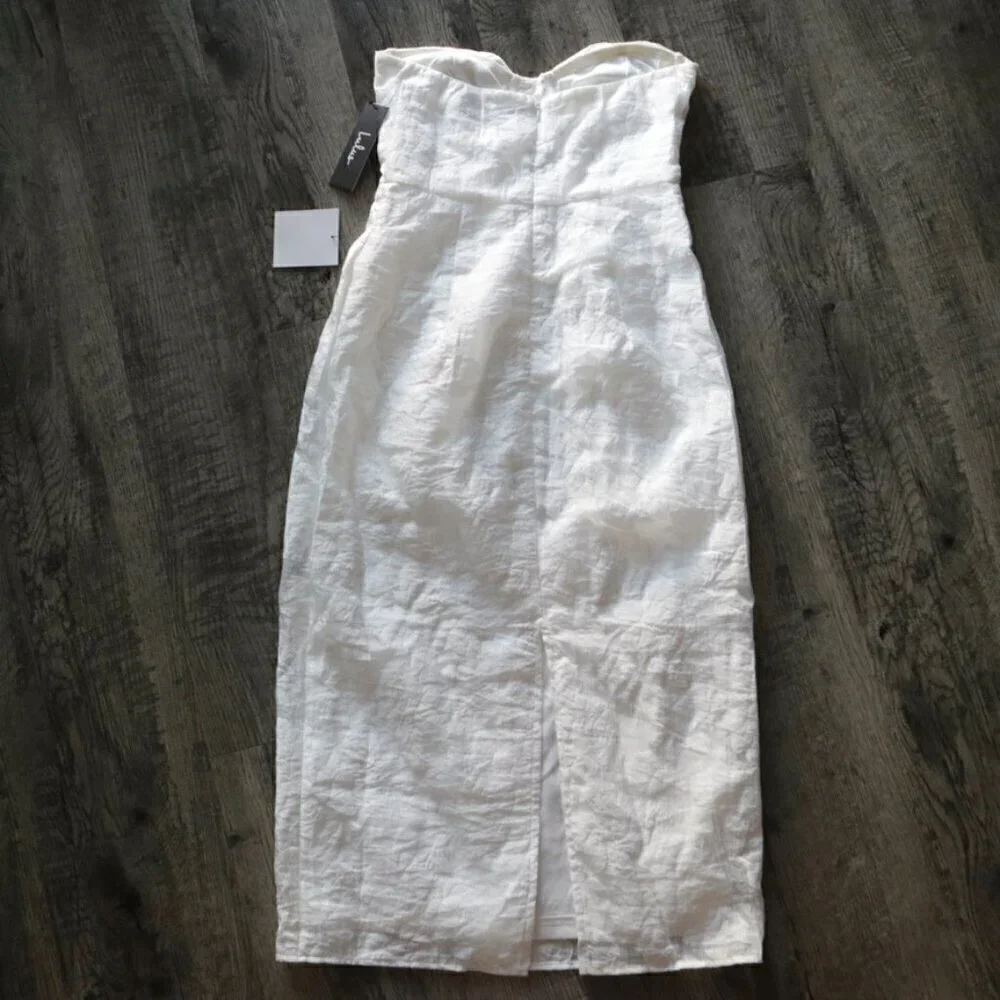 NWT Lulu's White Floral Print Strapless Midi Dress Size Small